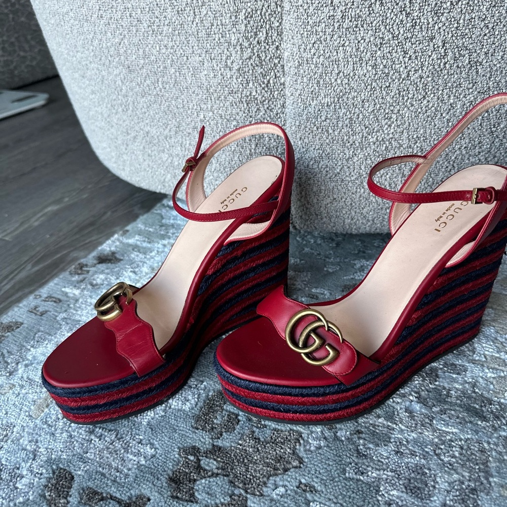 Gucci Red Wedge Sandals ONLY WORN TWICE